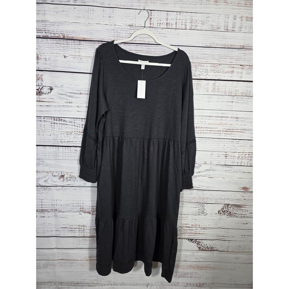 Canyon Retreat dark Gray Tiered Midi Dress NWT long sleeve smocked 1X